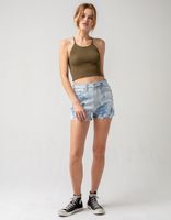 RSQ Curvy High Rise Frayed Tie Dye Denim Shorts