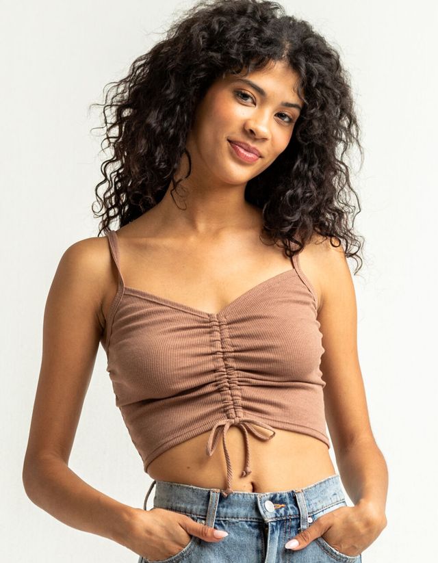 SKY AND SPARROW Tie Front Womens Tan Cami - TAN