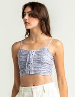 SKY AND SPARROW Ruched Lace Up Lavender Cami