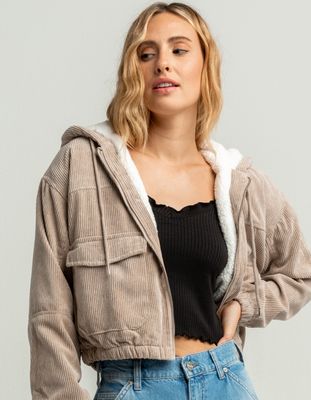 ASHLEY Corded Sherpa Taupe Hooded Jacket