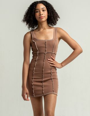 FULL TILT Exposed Seam Brown Bodycon Dress