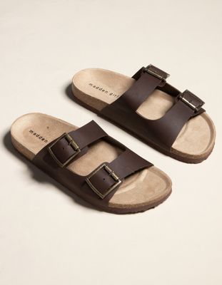 MADDEN GIRL Double Buckle Chocolate Slide Sandals