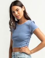 SKY AND SPARROW Exposed Seam Light Blue Baby Tee