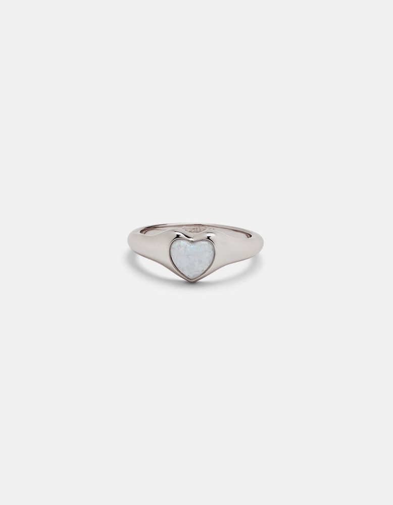 PURA VIDA Stone Heart Silver Signet Ring