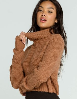 FULL TILT Basic Turtleneck Brown Crop Sweater
