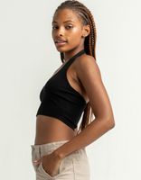 HEART & HIPS Scoop Neck Black Halter Crop Top