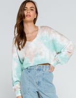 FULL TILT V Neck Tie Dye Light Green Crop Sweatshirt