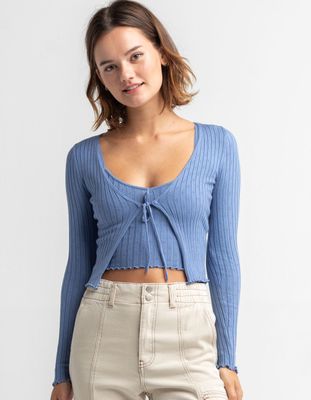 SKY AND SPARROW Tie Front Blue Pointelle Cardigan