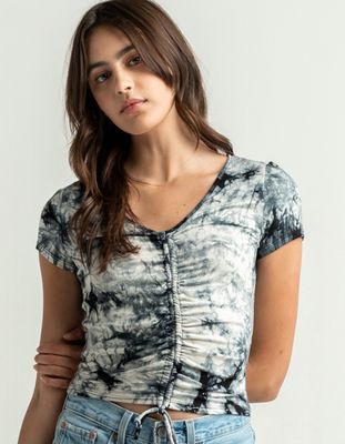 SKY AND SPARROW Tie Dye Cinch Front Black Tee