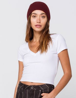 DESTINED Ribbed V-Neck White Crop Tee