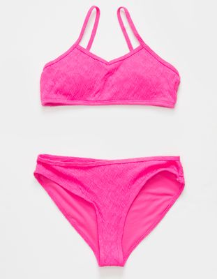 FULL TILT Textured Girls Hot Pink Bikini Set