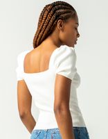 WEST OF MELROSE Squared Away Puff Sleeve White Top