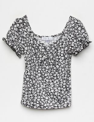 WHITE FAWN Girls Floral Puff Sleeve Top
