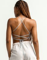 SKY AND SPARROW Open Lace Up Back Light Blue Cami