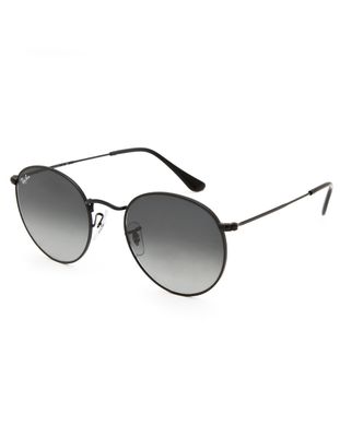 RAY-BAN Round Flat Lenses Grey Gradient & Black Sunglasses