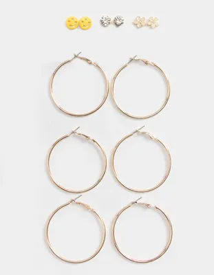 FULL TILT 6 Pair Smiley & Hoop Earring Set