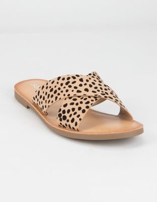 SODA Crisscross Cheetah Slide Sandals