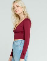 SKY AND SPARROW Solid Surplice Burgundy Crop Top