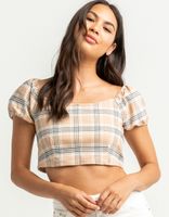 LOVE TREE Fitted Plaid Khaki Top