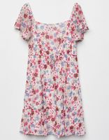 SOCIETY GIRL Floral Mesh Girls Tiered Dress