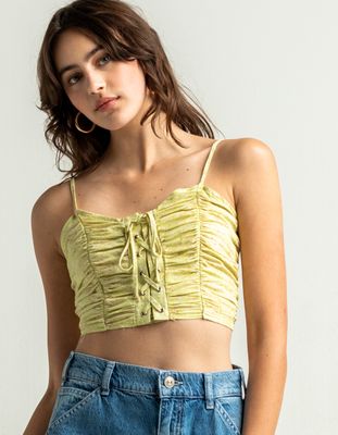 SKY AND SPARROW Ruched Lace Up Citron Cami