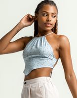 SKY AND SPARROW Open Lace Up Back Light Blue Cami