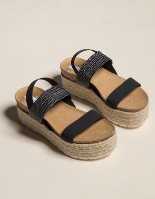 STEVE MADDEN Circa Raffia Elastic Black Flatform Sandals