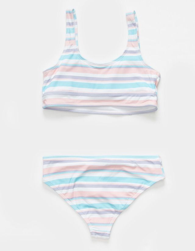 Snapper Rock Toddler, Child Girls Raspberry Stripe Tie Crop Bikini