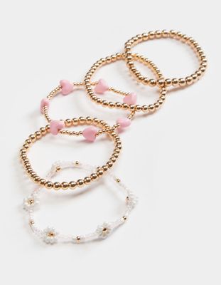 FULL TILT 5 Pack Beaded Heart & Daisy Bracelets Set