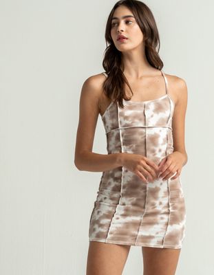 FULL TILT Tie Dye Exposed Seam Brown Dress