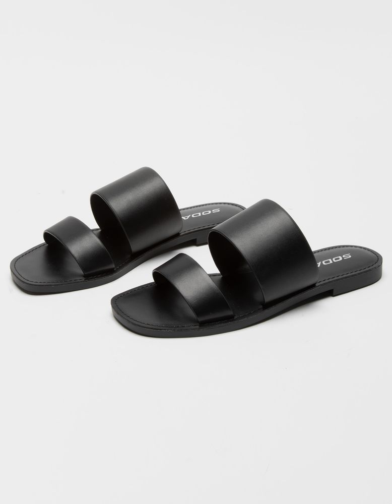 SODA Double Strap Black Slide Sandals