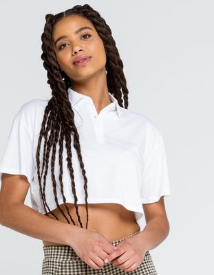 FULL TILT Solid White Crop Polo Tee