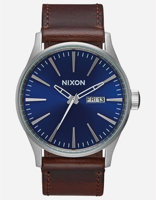 NIXON Sentry Leather Silver & Blue Watch