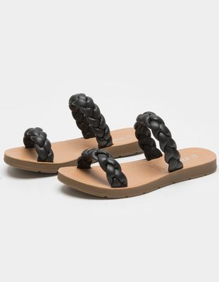 SODA Braided Dual Strap Black Slide Sandals