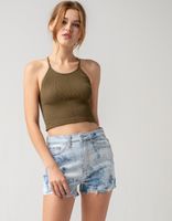 RSQ Curvy High Rise Frayed Tie Dye Denim Shorts