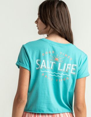 SALT LIFE Salty Teal Green Crop Tee