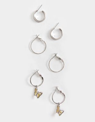 FULL TILT 3 Pack Pressed Butterfly Hoop Earring Set