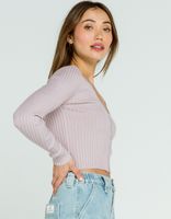 FULL TILT Button Front Lavender Ribbed Cardigan