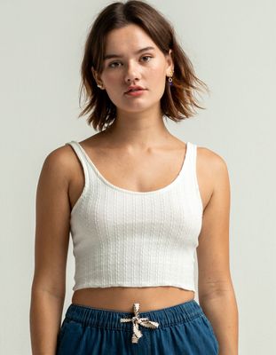 HEART & HIPS Soft White Knitted Pointelle Tank