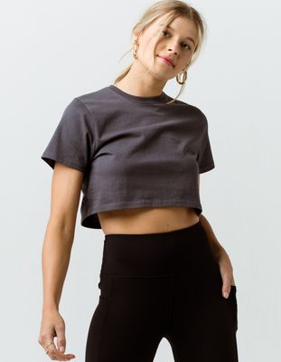 RSQ Solid Black Crop Tee