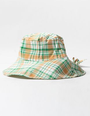 Plaid Chin Tie Green & Brown Bucket Hat