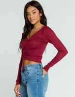 SKY AND SPARROW Cinch Front Burgundy Top