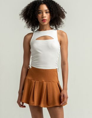 SKY AND SPARROW Brown Knit Pleat Skirt