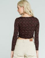 SKY AND SPARROW Ditsy Cinch Side Black Top