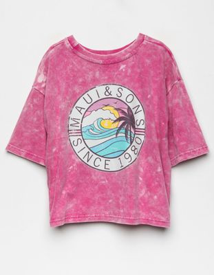 MAUI AND SONS Mineral Wash Boxy Girls Crop Tee