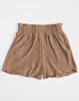 HAYDEN Pleated Paperbag Girls Brown Shorts