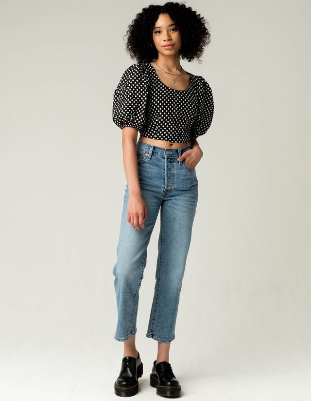 FREE PEOPLE Polka Puff Sleeve Blouse