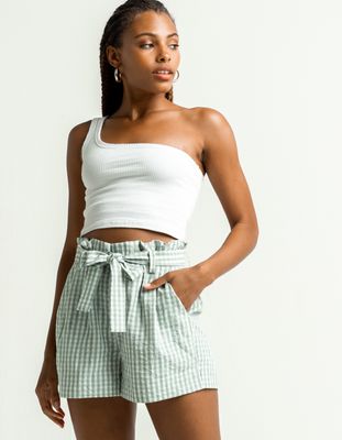 SKY AND SPARROW Self Belt Gingham Shorts