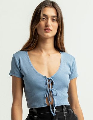 SKY AND SPARROW Tie Front Blue Rib Tee