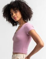 DESTINED Lilac Ribbed V-Neck Crop Tee